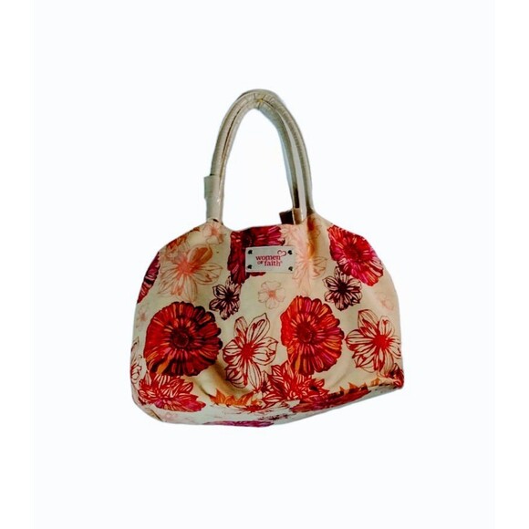 Women of Faith Orange Burgundy Magenta Handbag Purse Pouch Handles Canvas Zipper - Picture 2 of 10